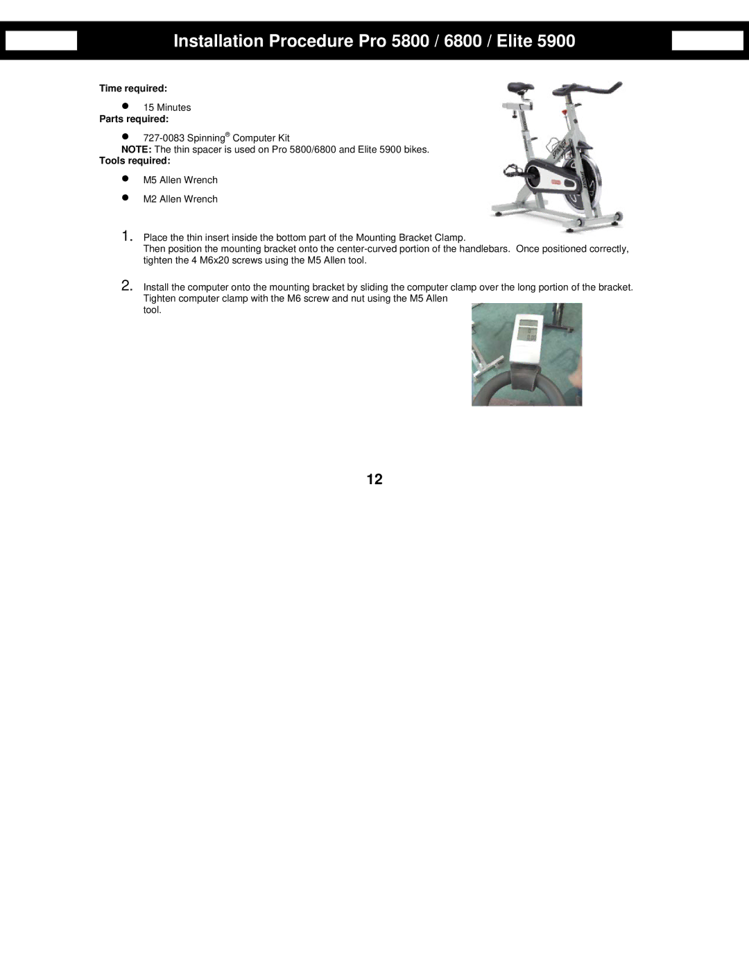 Star Trac Bike Computer manual Installation Procedure Pro 5800 / 6800 / Elite 