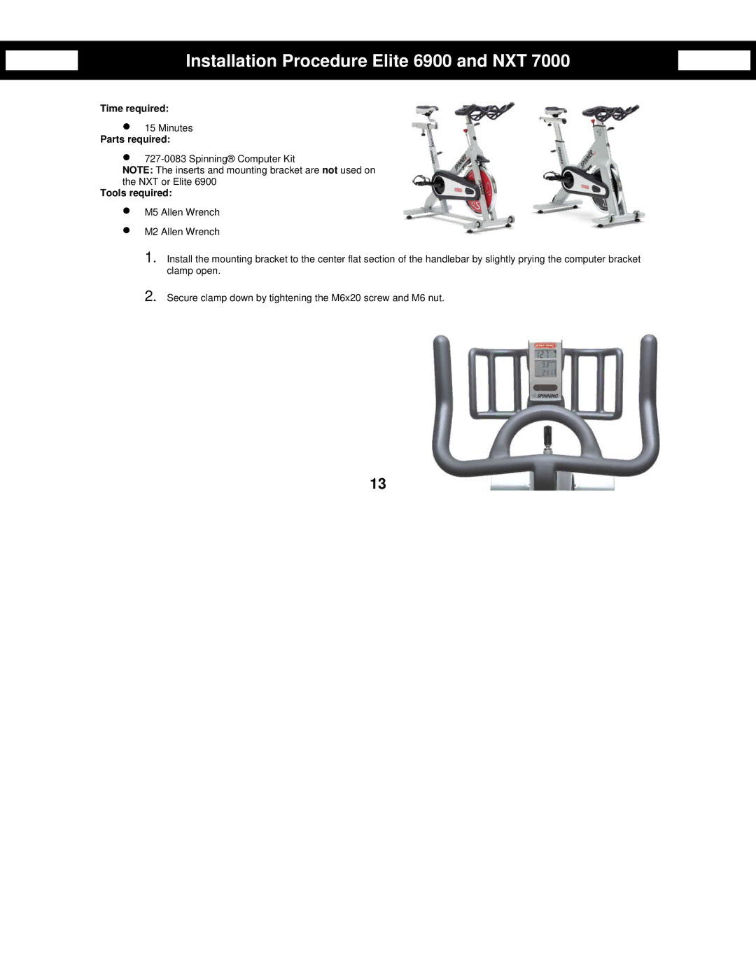 Star Trac Bike Computer manual Installation Procedure Elite 6900 and NXT 