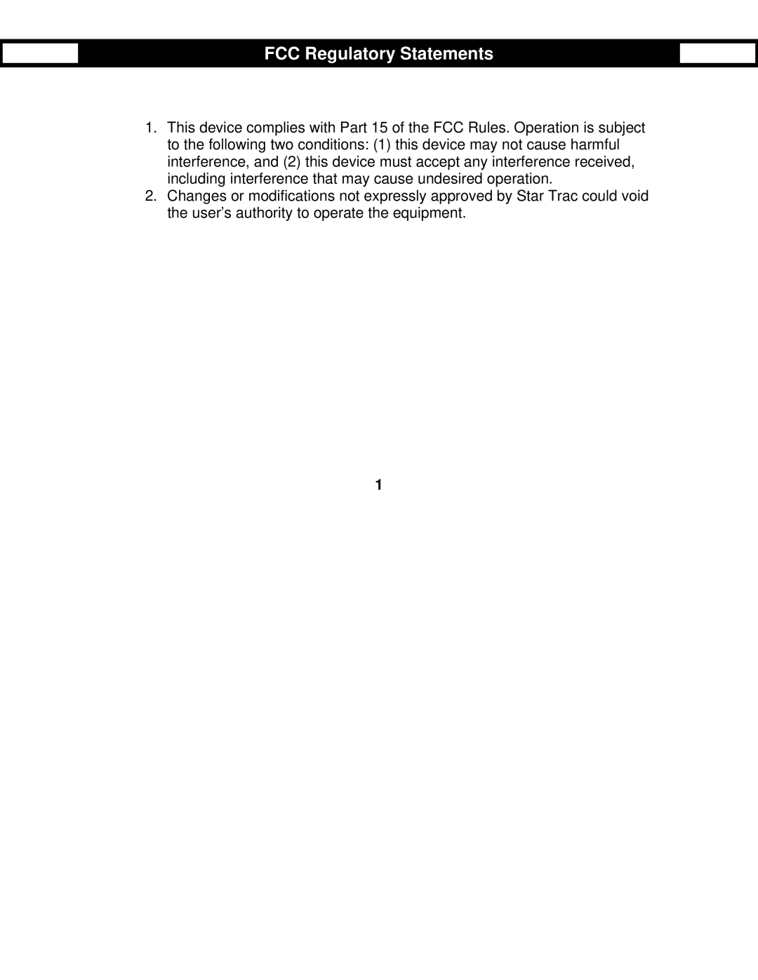 Star Trac Bike Computer manual FCC Regulatory Statements 