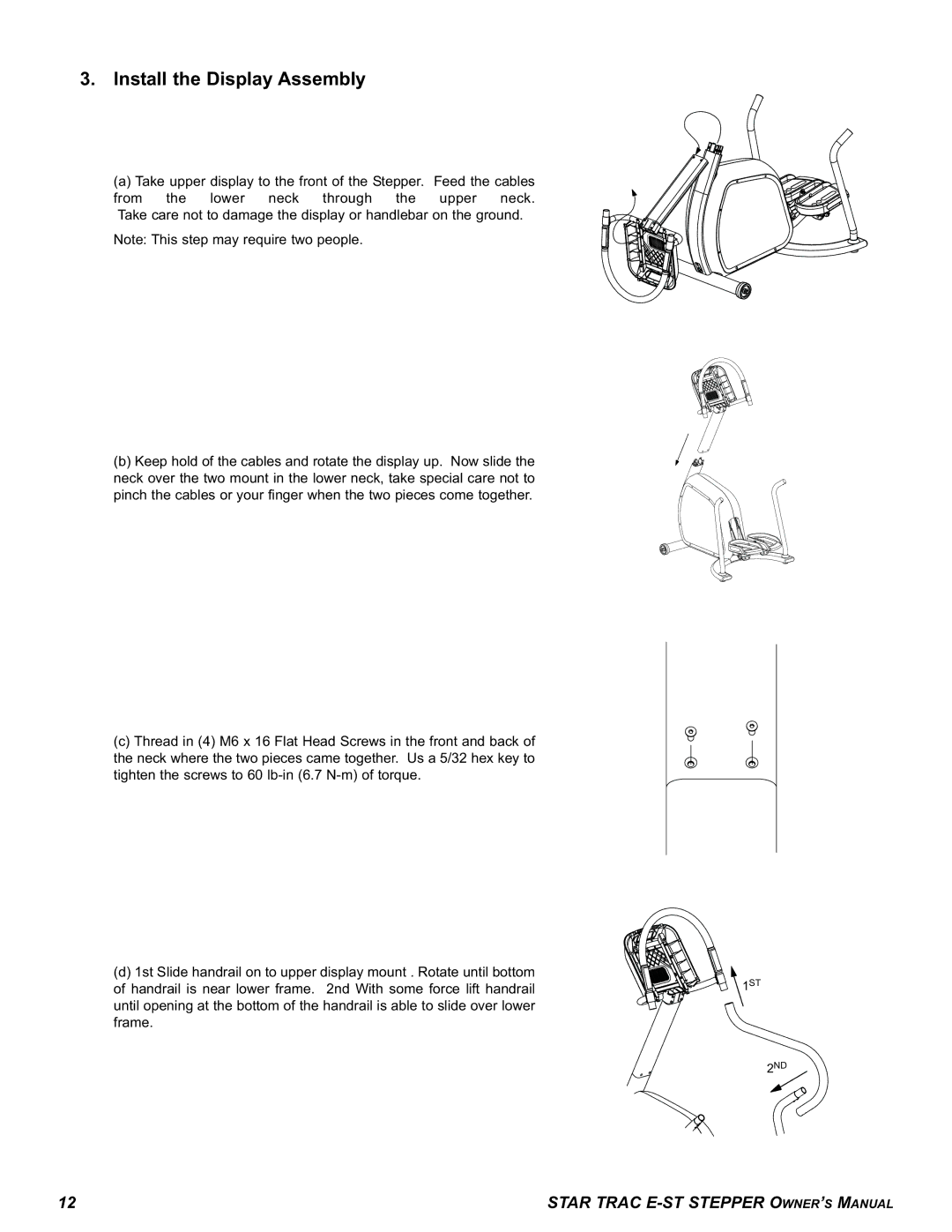 Star Trac E-ST manual Install the Display Assembly 