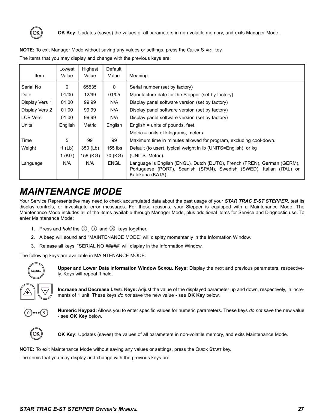 Star Trac E-ST manual Maintenance Mode, Engl 