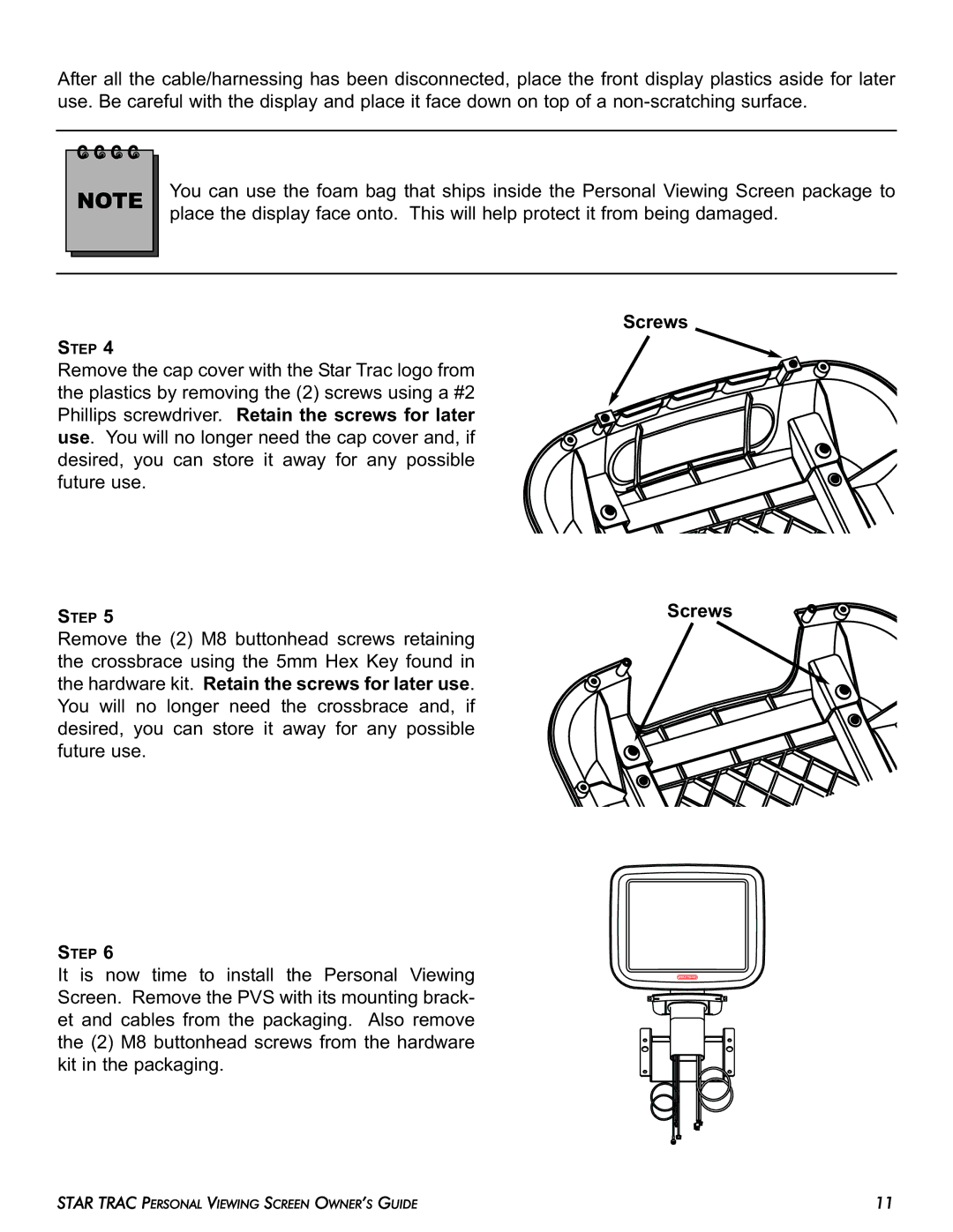 Star Trac E-TBTi, E-STi, E-RBi, E-UBi, E-TRi manual Screws, Hardware kit. Retain the screws for later use 