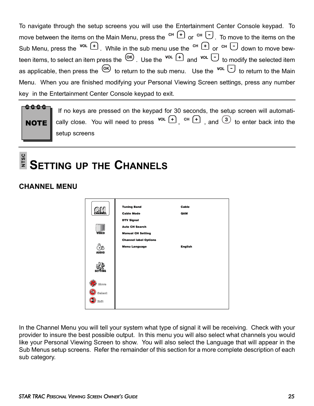 Star Trac E-STi, E-TBTi, E-RBi, E-UBi, E-TRi manual Setting UP the Channels, Channel Menu 