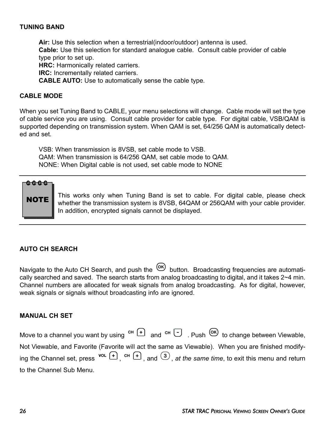 Star Trac E-TBTi, E-STi, E-RBi, E-UBi, E-TRi manual Tuning Band 