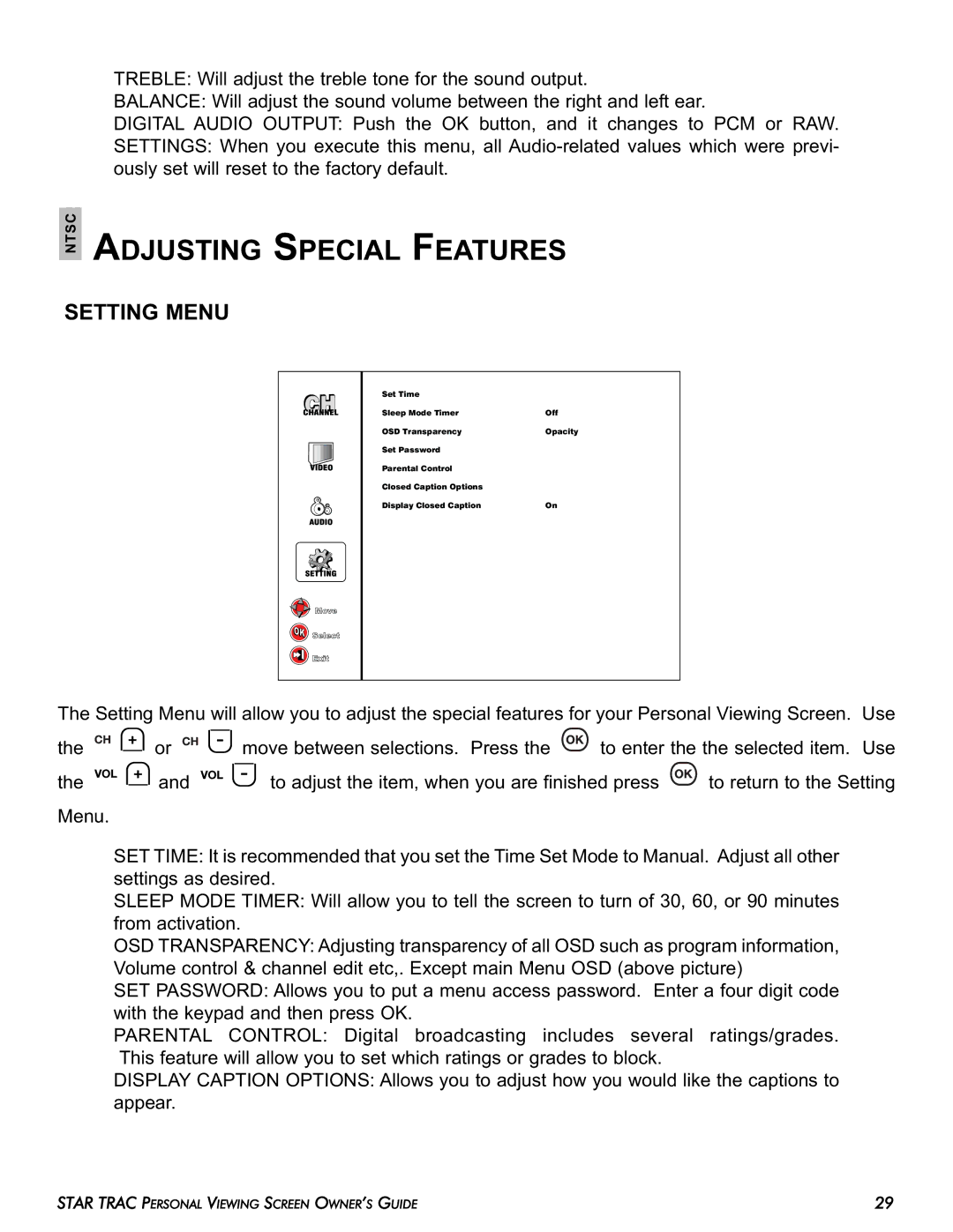 Star Trac E-TRi, E-STi, E-TBTi, E-RBi, E-UBi manual Adjusting Special Features, Setting Menu 