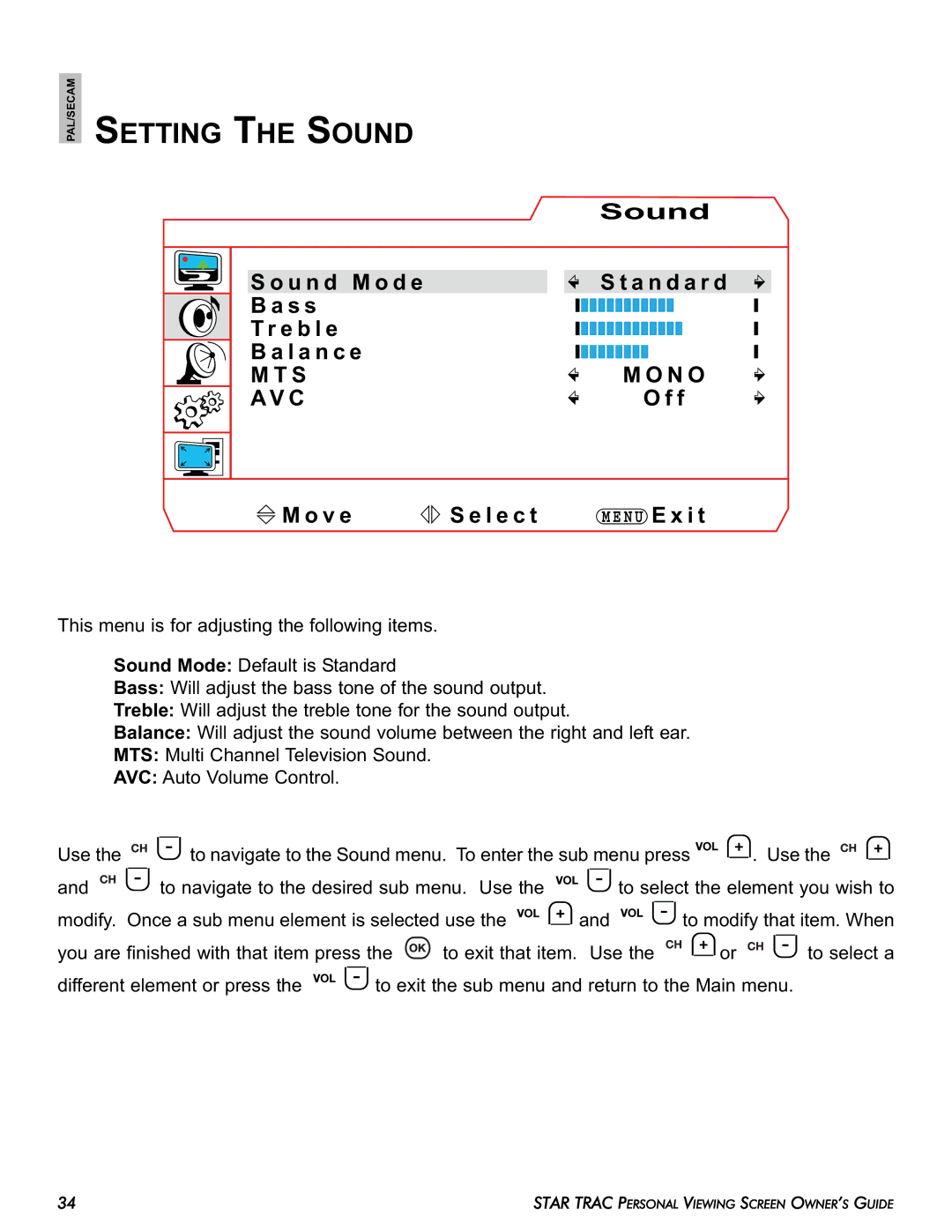 Star Trac E-TRi, E-STi, E-TBTi, E-RBi, E-UBi manual Setting the Sound, Av C 