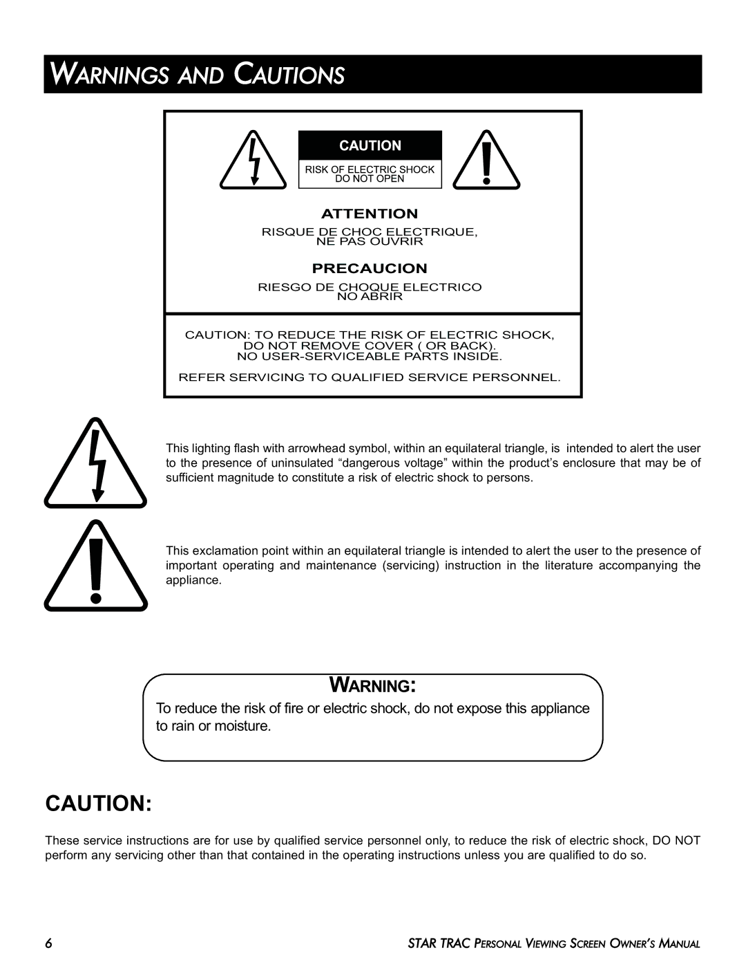 Star Trac E-TBTi, E-STi, E-RBi, E-UBi, E-TRi manual Precaucion 