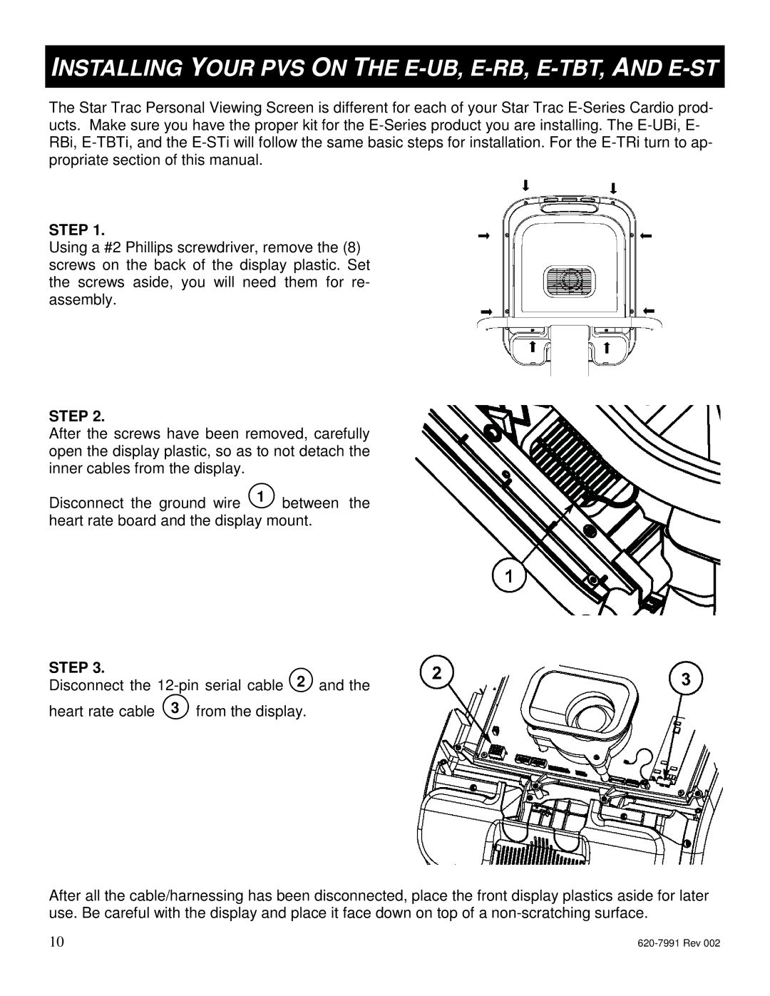 Star Trac E-STi, E-TBTi, E-RBi, E-UBi, E-TRi manual Installing Your PVS on the E-UB, E-RB, E-TBT, and E-ST 