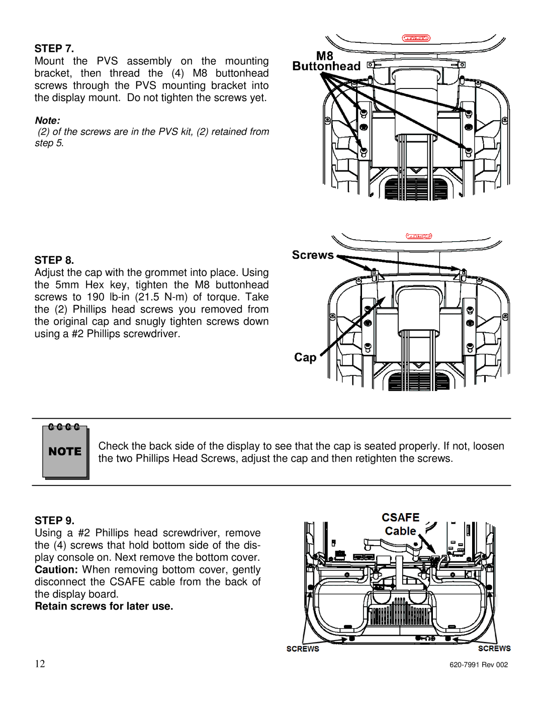 Star Trac E-RBi, E-STi, E-TBTi, E-UBi, E-TRi manual Screws are in the PVS kit, 2 retained from step 