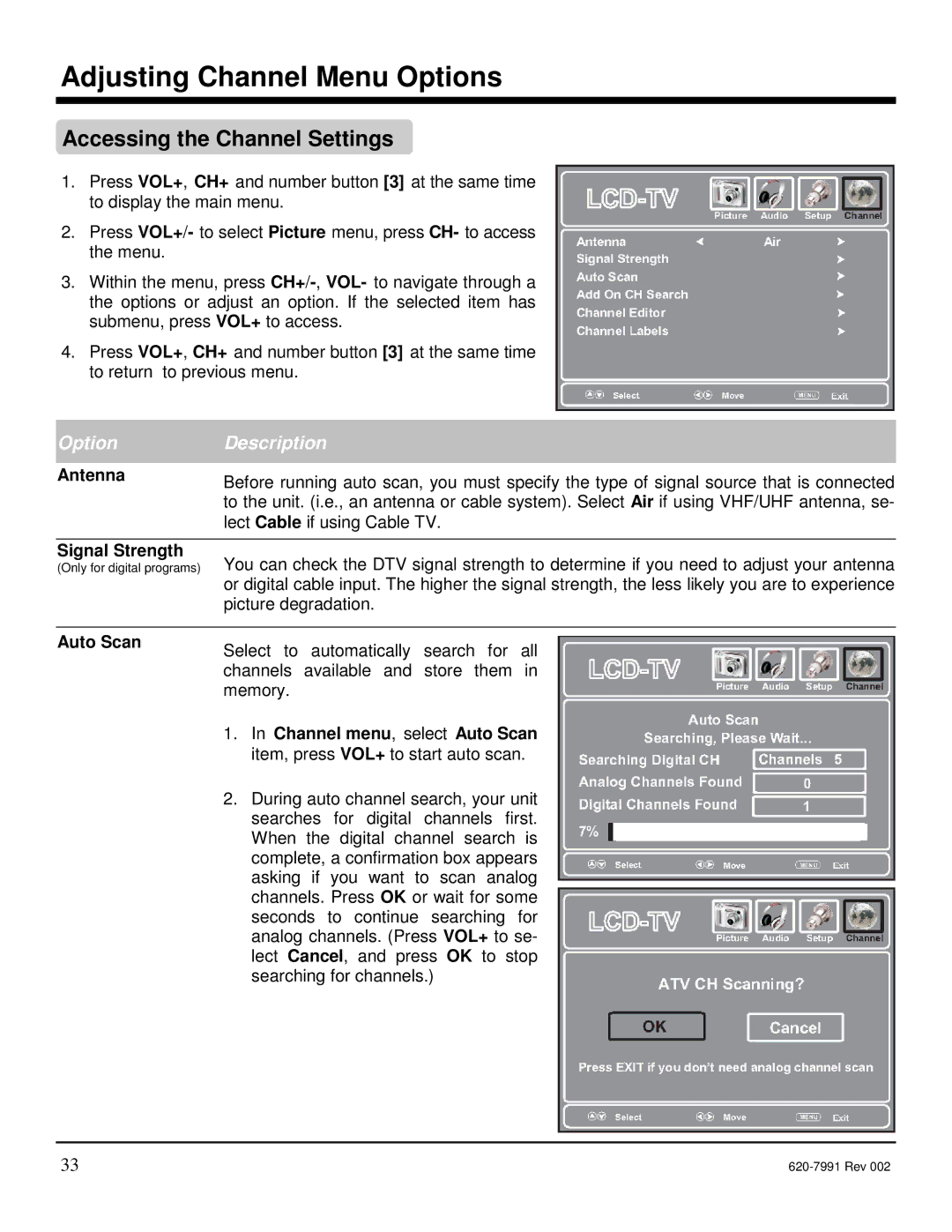 Star Trac E-UBi, E-STi, E-TBTi, E-RBi, E-TRi manual Adjusting Channel Menu Options, Accessing the Channel Settings 