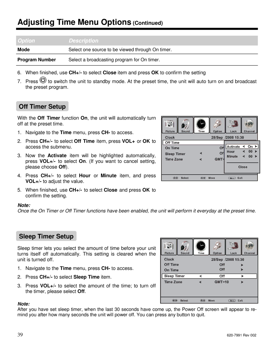 Star Trac E-TRi, E-STi, E-TBTi, E-RBi, E-UBi manual Off Timer Setup, Sleep Timer Setup 