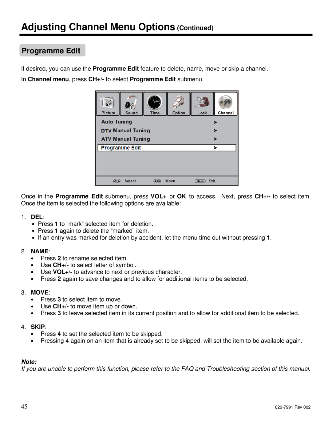 Star Trac E-STi, E-TBTi, E-RBi, E-UBi, E-TRi manual Programme Edit, Del, Name, Move, Skip 