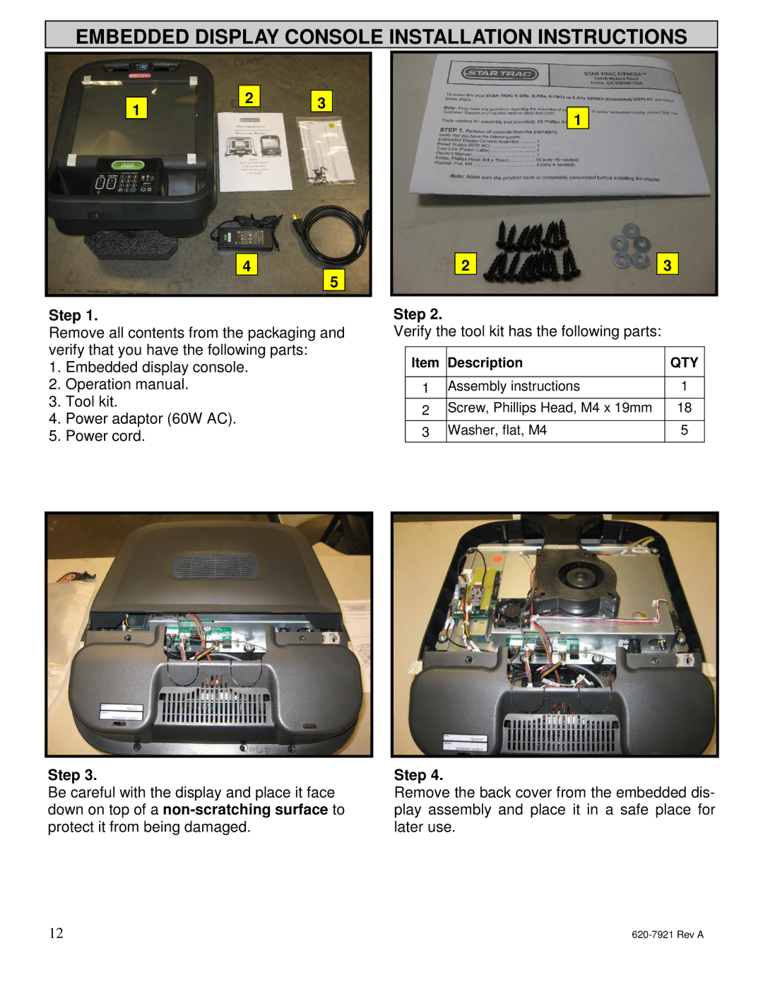 Star Trac E-TBTe manual Embedded Display Console Installation Instructions 