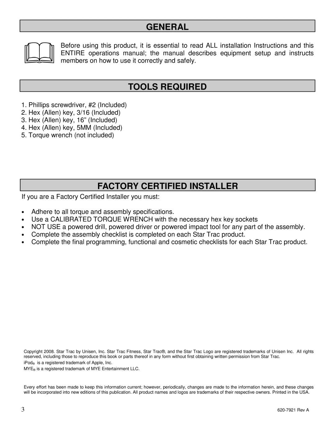 Star Trac E-TBTe manual General 