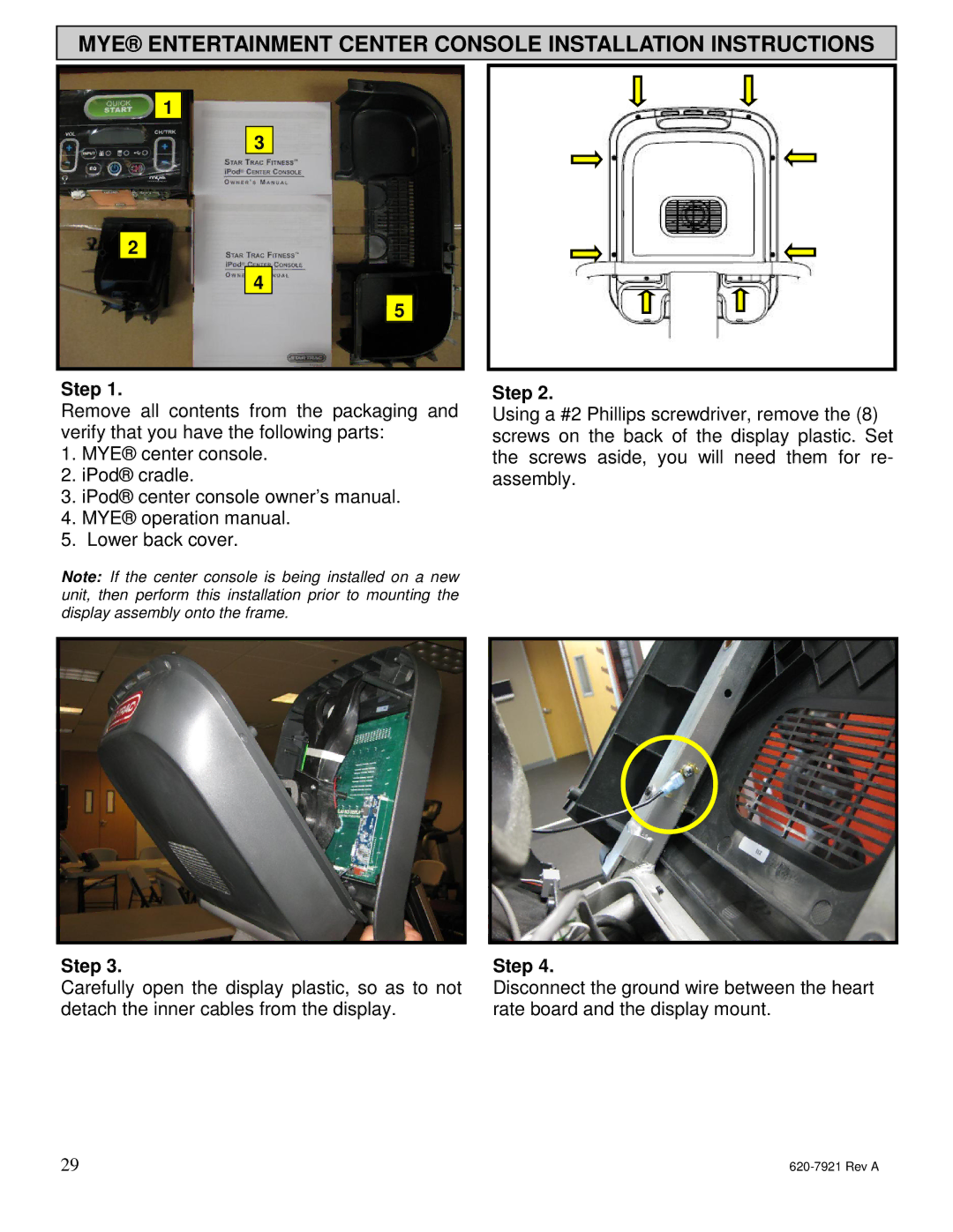 Star Trac E-TBTe manual MYE Entertainment Center Console Installation Instructions 