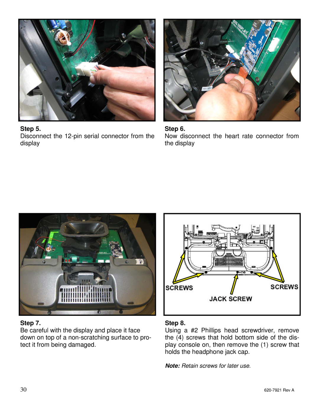 Star Trac E-TBTe manual Disconnect the 12-pin serial connector from the display 