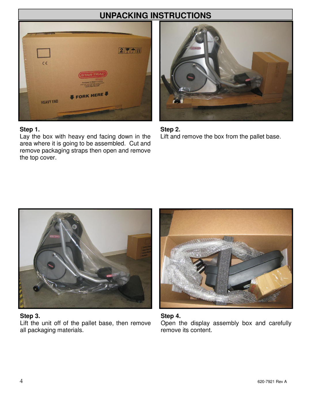 Star Trac E-TBTe manual Unpacking Instructions 