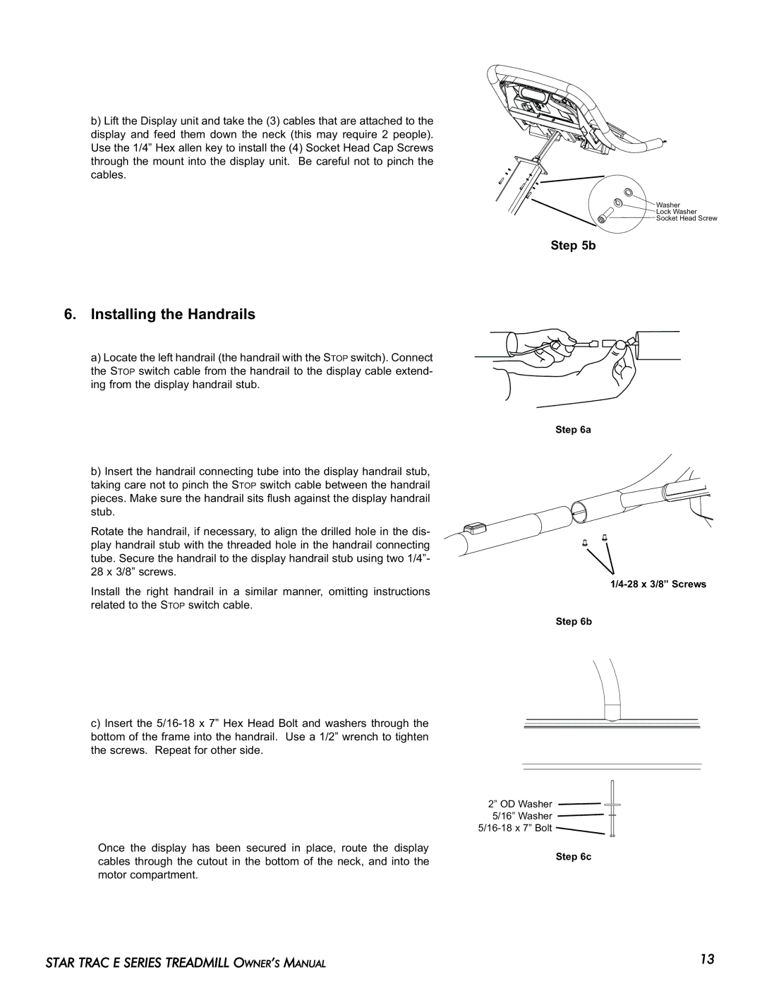 Star Trac E-TR manual Installing the Handrails 