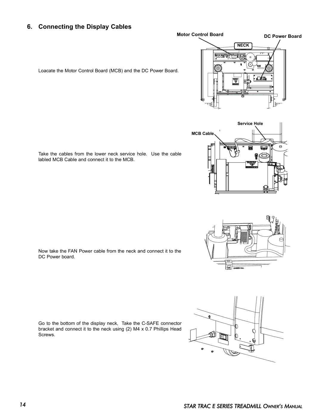 Star Trac E-TR manual Connecting the Display Cables, Motor Control Board DC Power Board 