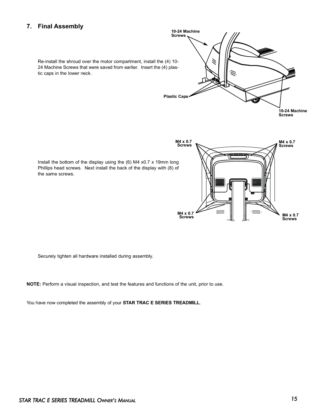 Star Trac E-TR manual Final Assembly 