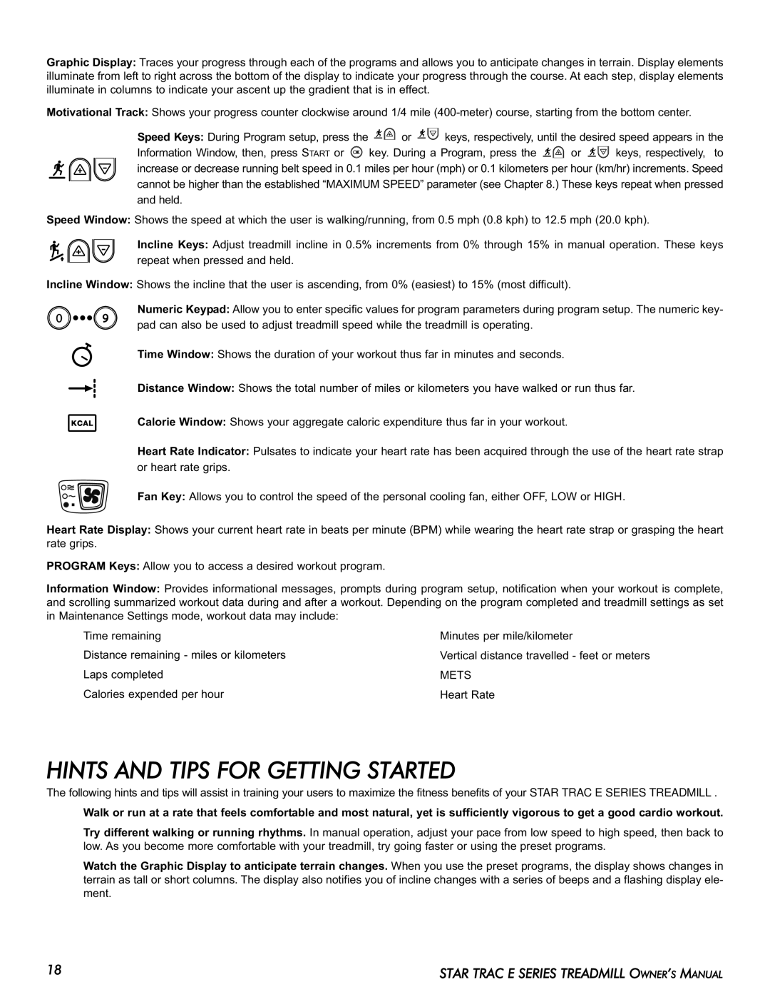 Star Trac E-TR manual Hints and Tips for Getting Started, Mets 