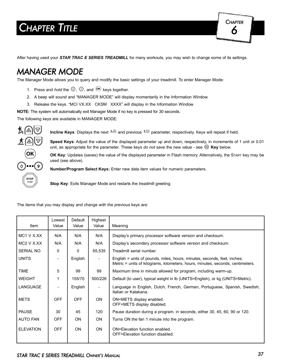 Star Trac E-TR manual Manager Mode 