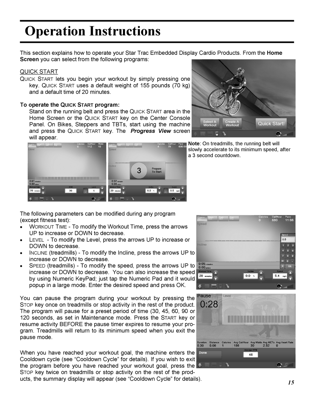 Star Trac E-TRE, E-TRXE manual Operation Instructions, Quick Start 