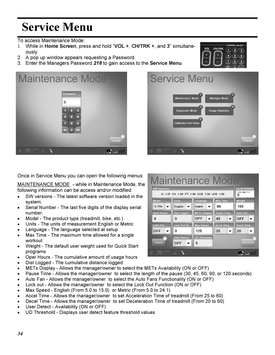 Star Trac E-TRXE, E-TRE manual Service Menu 