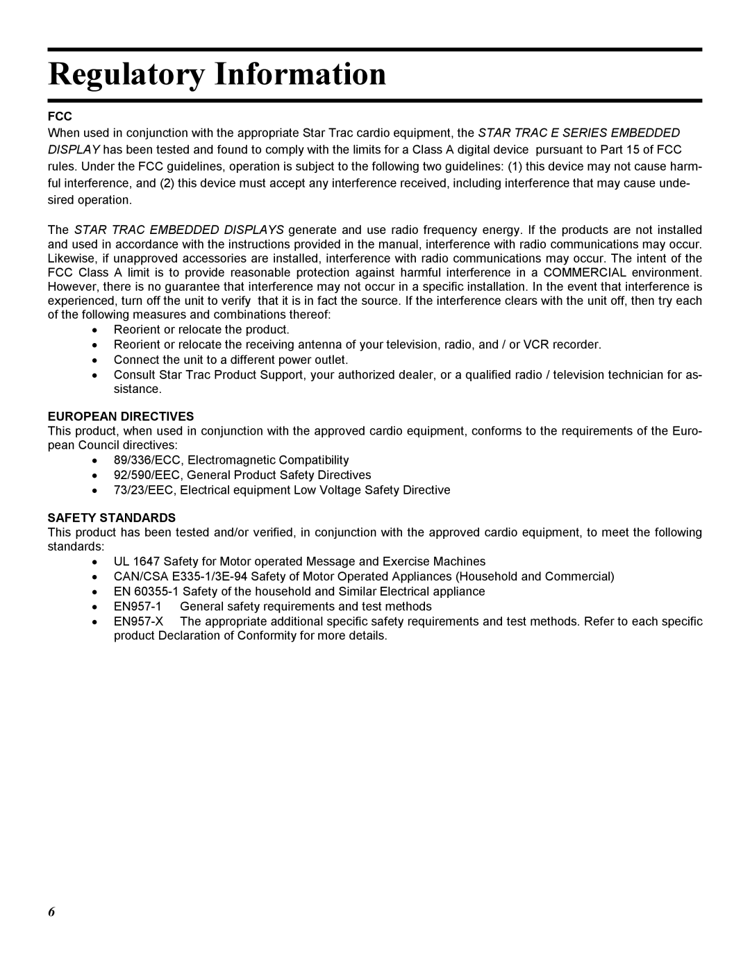 Star Trac E-TRXE, E-TRE manual Regulatory Information, Fcc 