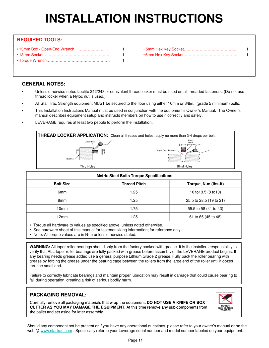 Star Trac IP-L5002 manual Required Tools 