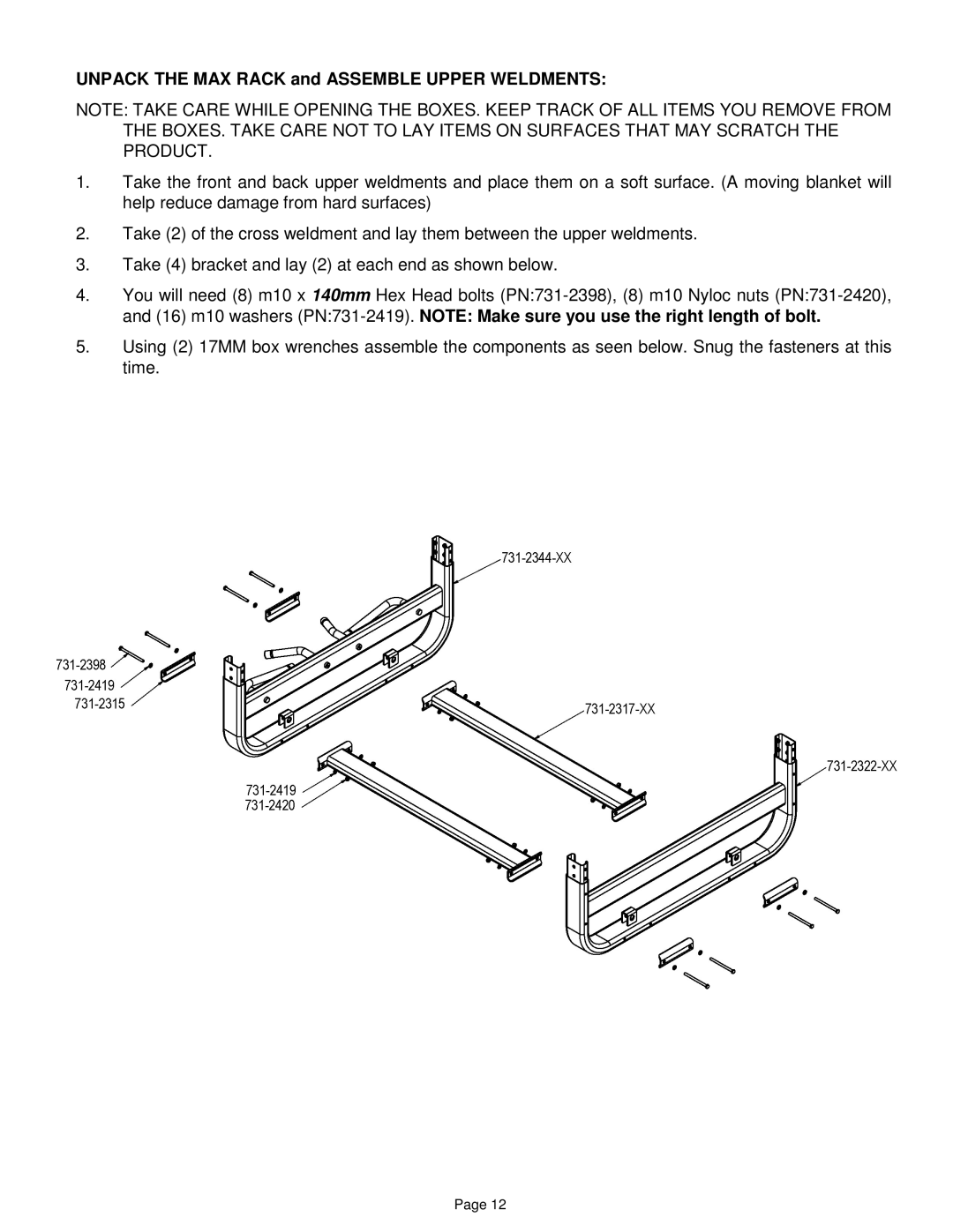 Star Trac ip-l8505 manual Unpack the MAX Rack and Assemble Upper Weldments 