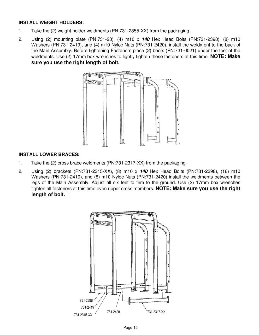 Star Trac ip-l8505 manual Install Weight Holders, Install Lower Braces 