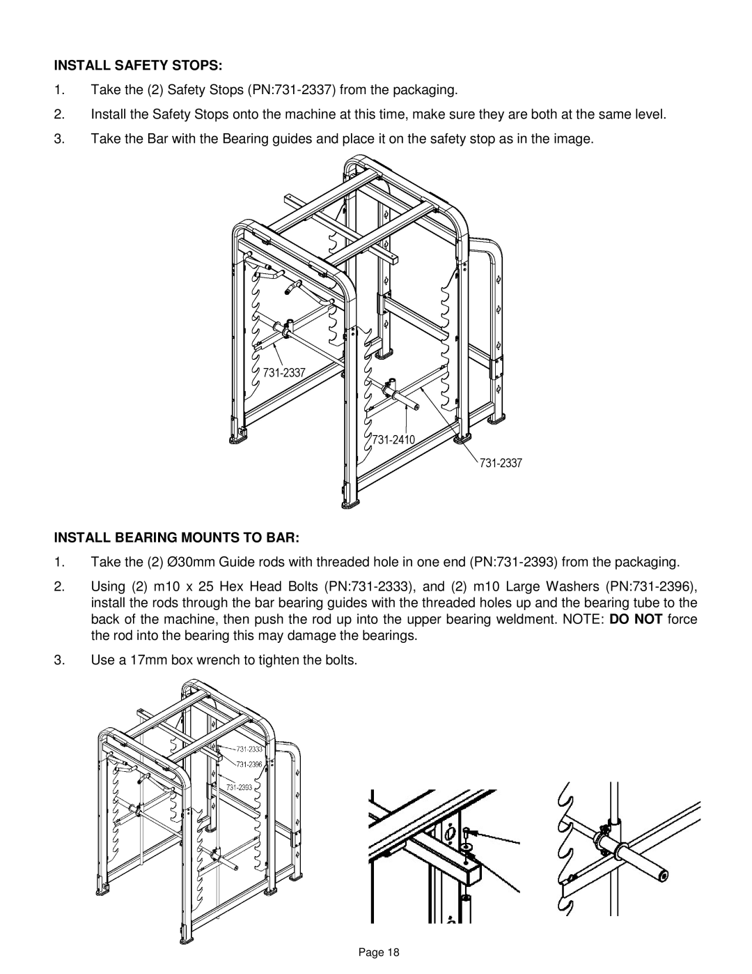 Star Trac ip-l8505 manual Install Safety Stops 