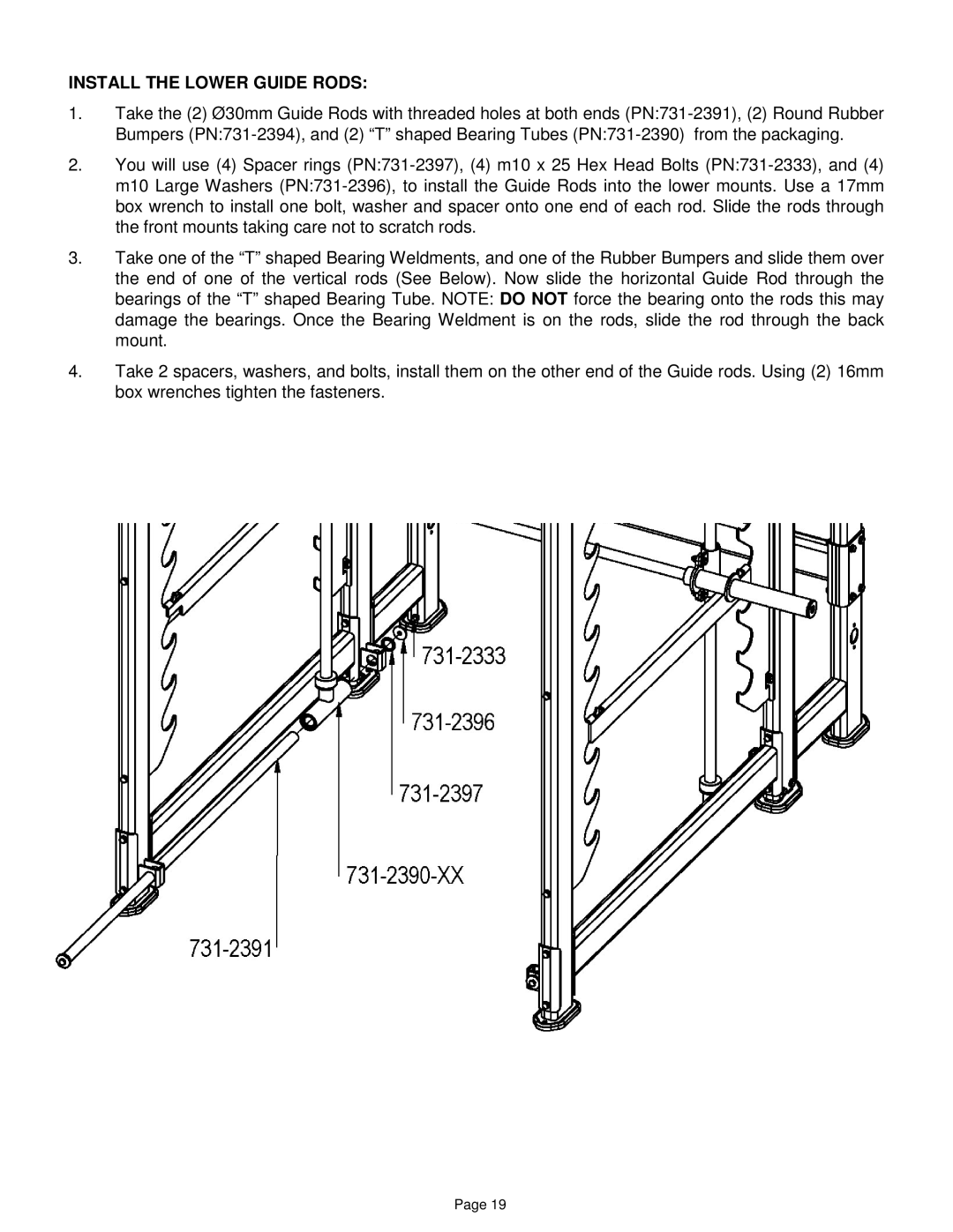 Star Trac ip-l8505 manual Install the Lower Guide Rods 