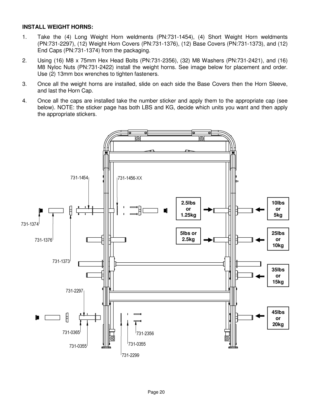 Star Trac ip-l8505 manual Install Weight Horns 