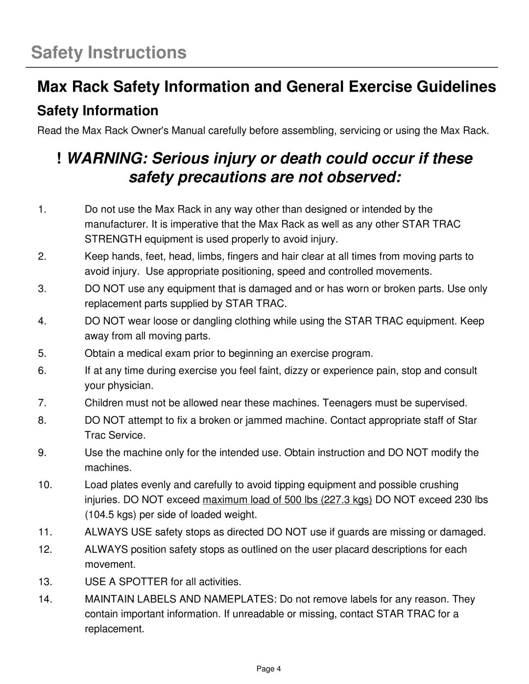 Star Trac ip-l8505 manual Safety Instructions 