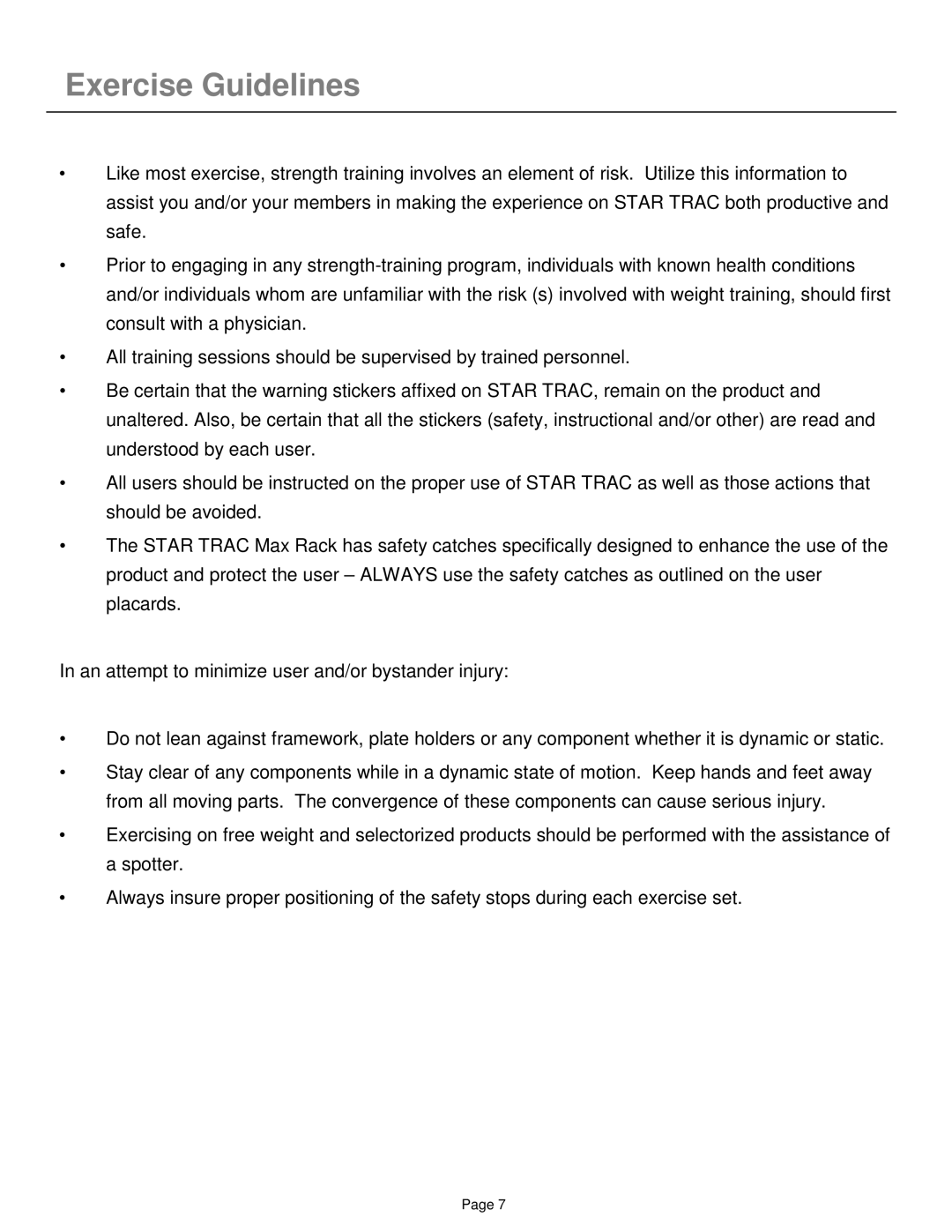 Star Trac ip-l8505 manual Exercise Guidelines 