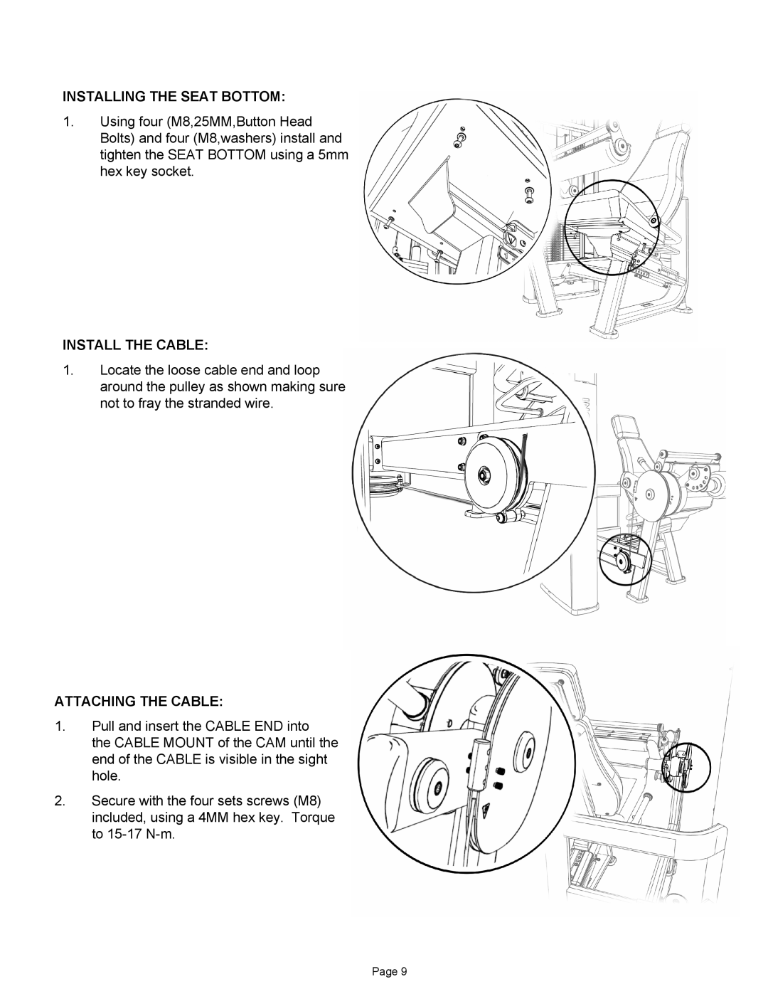 Star Trac IP-S1315 manual Installing the Seat Bottom, Install the Cable, Attaching the Cable 