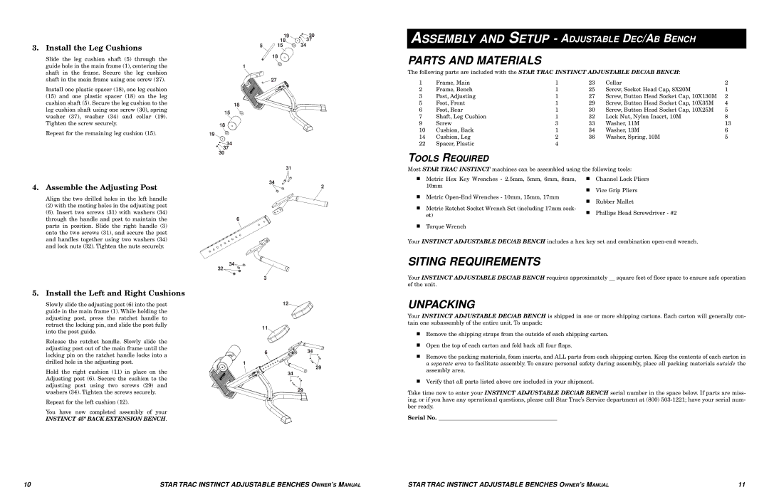 Star Trac none manual Assembly and Setup Adjustable DEC/AB Bench, Assemble the Adjusting Post 