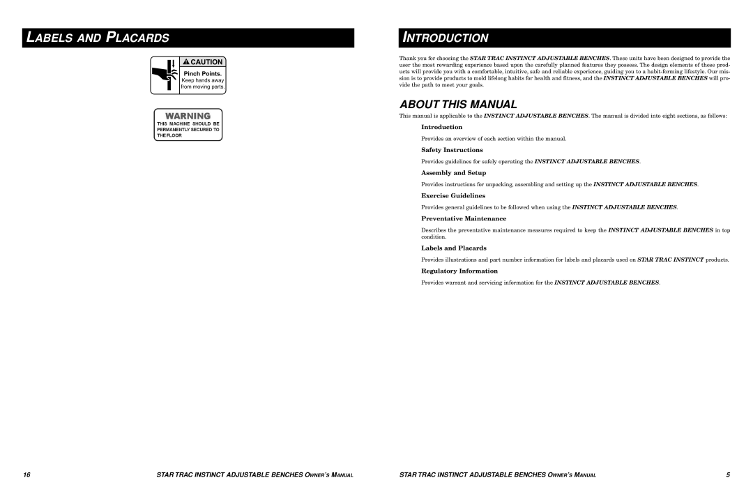Star Trac none manual Labels and Placards Introduction, About this Manual 