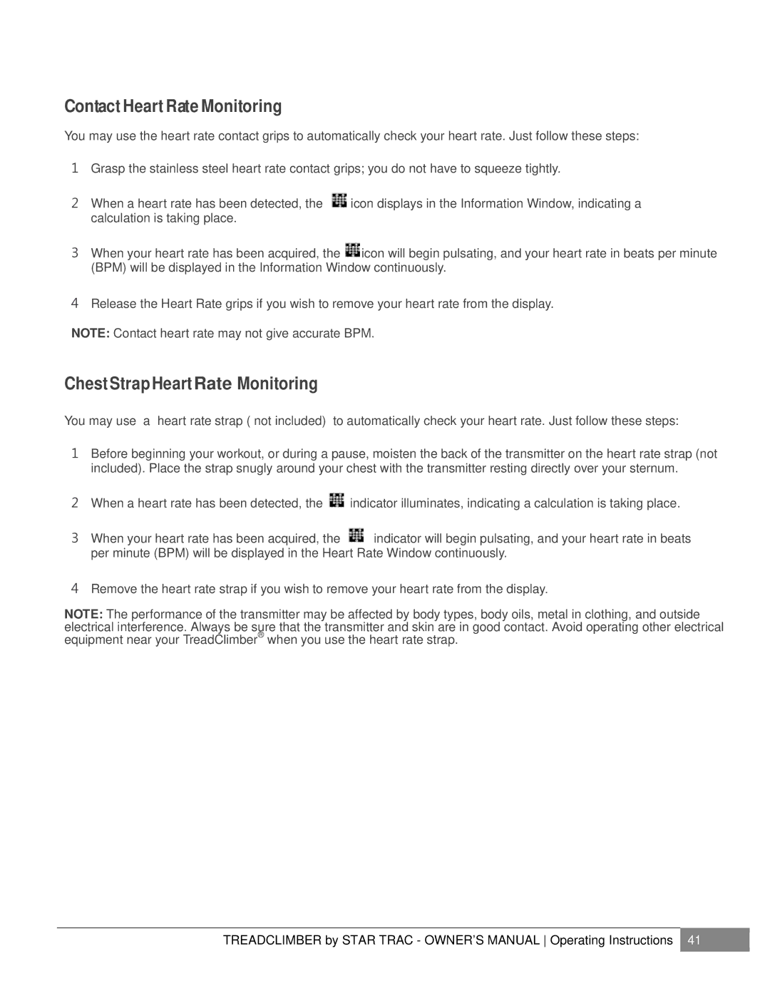 Star Trac E-TCI, NOT FOUND manual Contact Heart Rate Monitoring 
