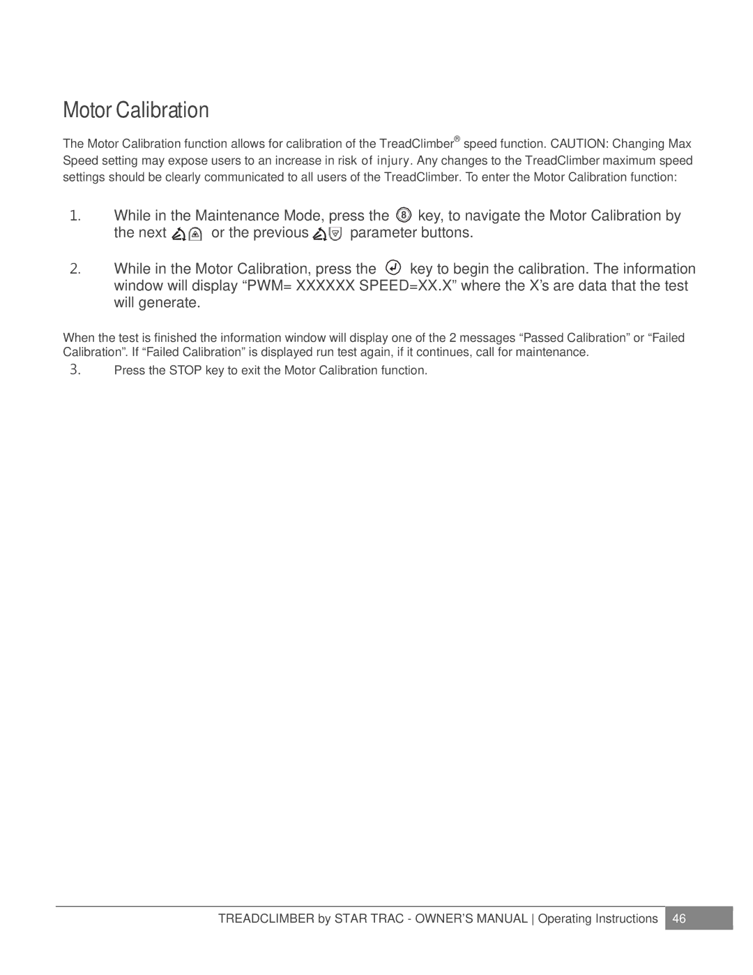 Star Trac NOT FOUND, E-TCI manual Motor Calibration 