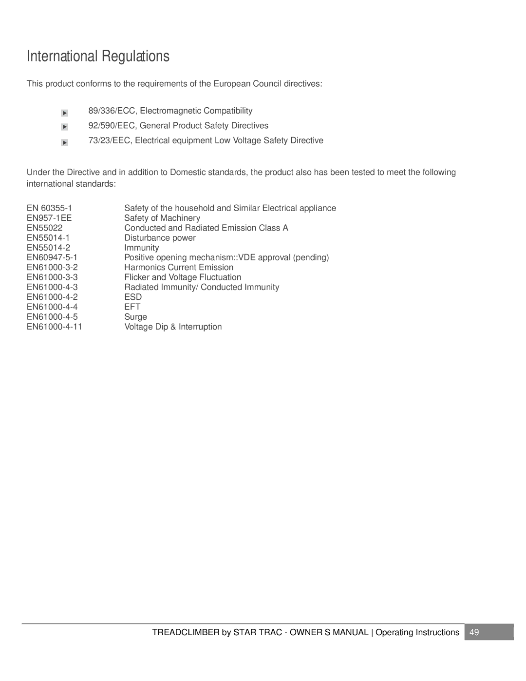 Star Trac E-TCI, NOT FOUND manual Esd, Eft 