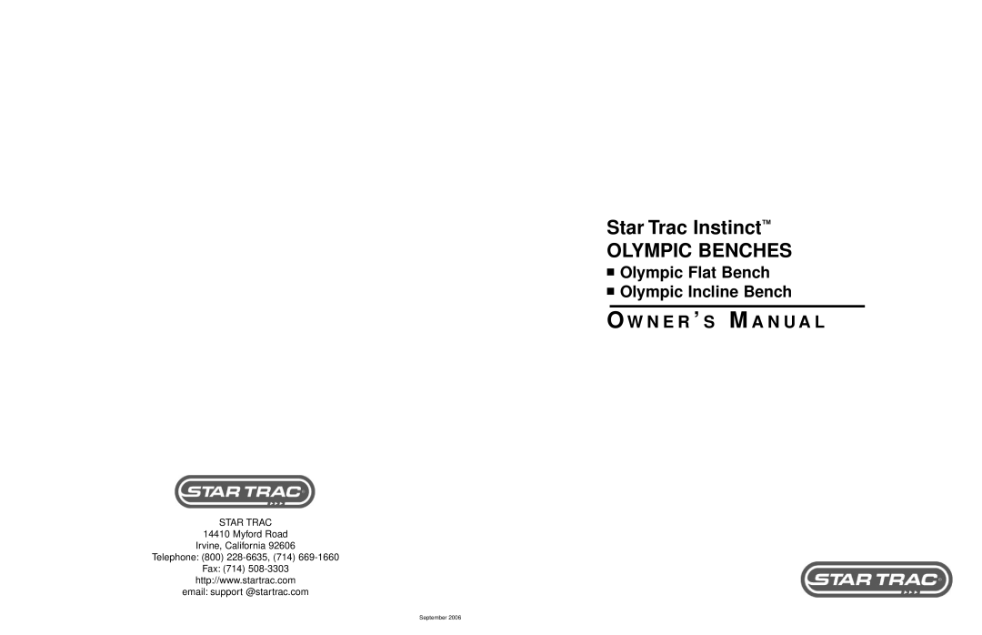 Star Trac manual Olympic Benches 