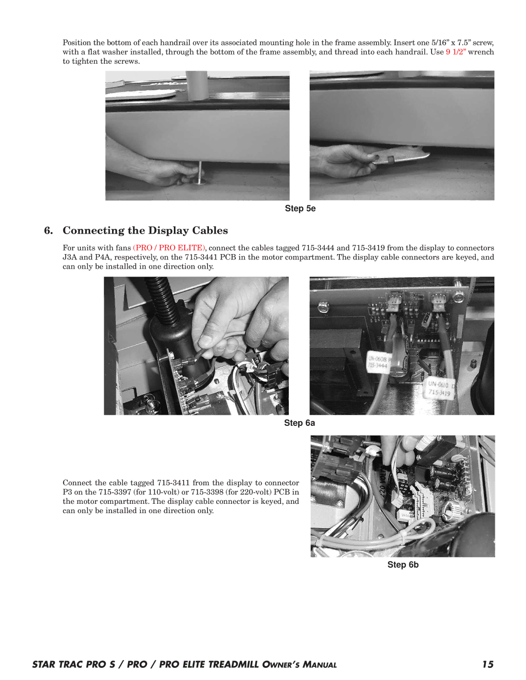 Star Trac Pro STM Treadmill manual Connecting the Display Cables 