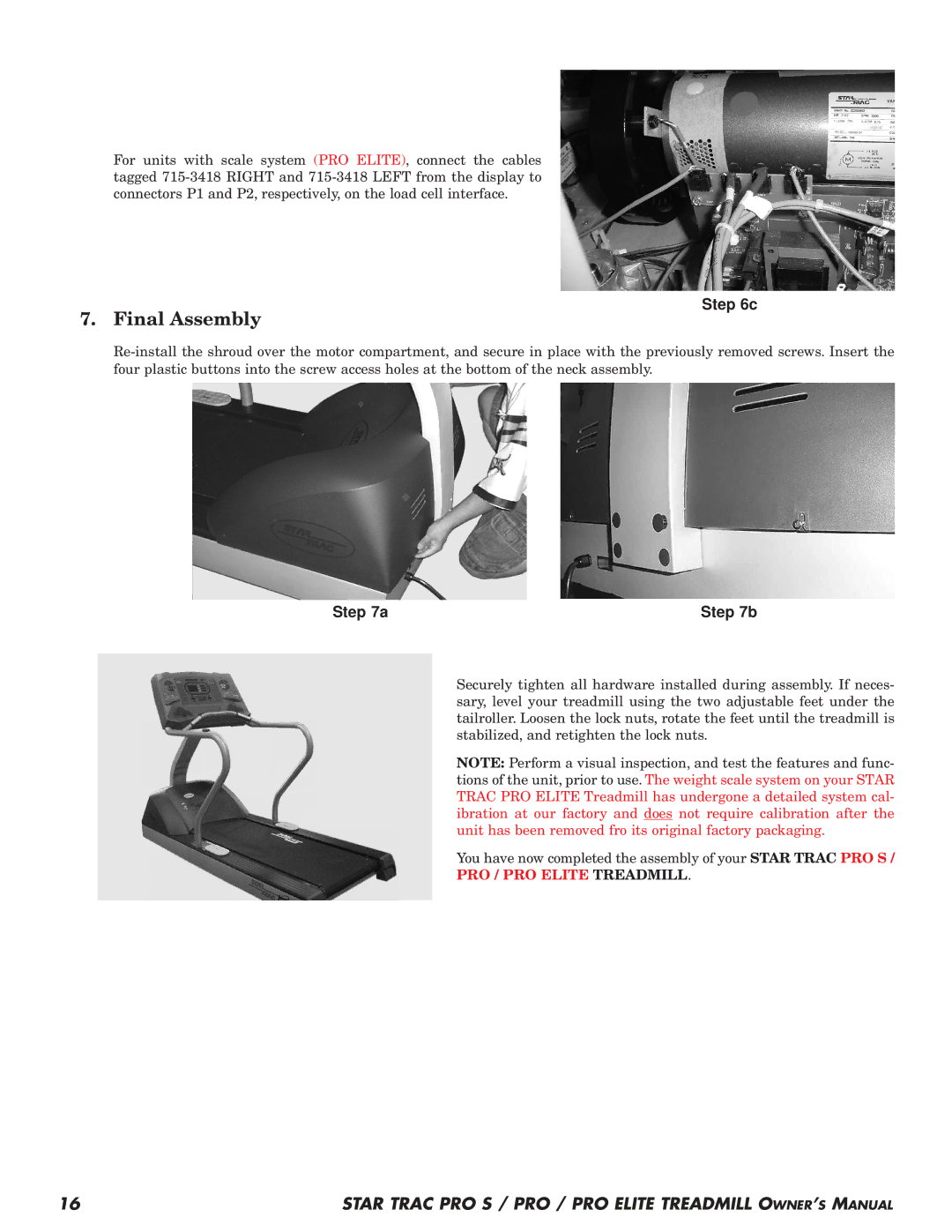 Star Trac Pro STM Treadmill manual Final Assembly 