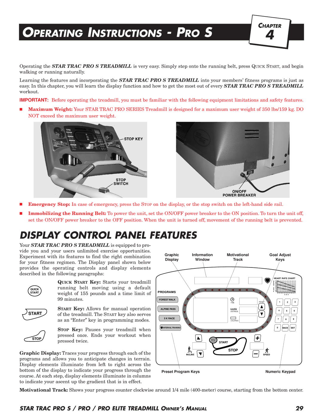 Star Trac Pro STM Treadmill manual Operating Instructions PRO S, Pressed twice 