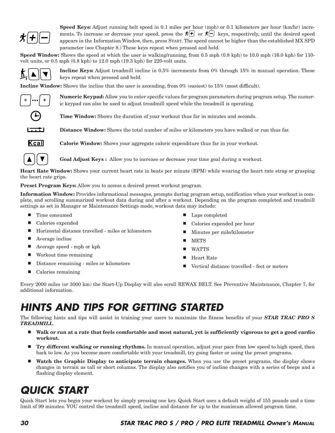 Star Trac Pro STM Treadmill manual Kcal 