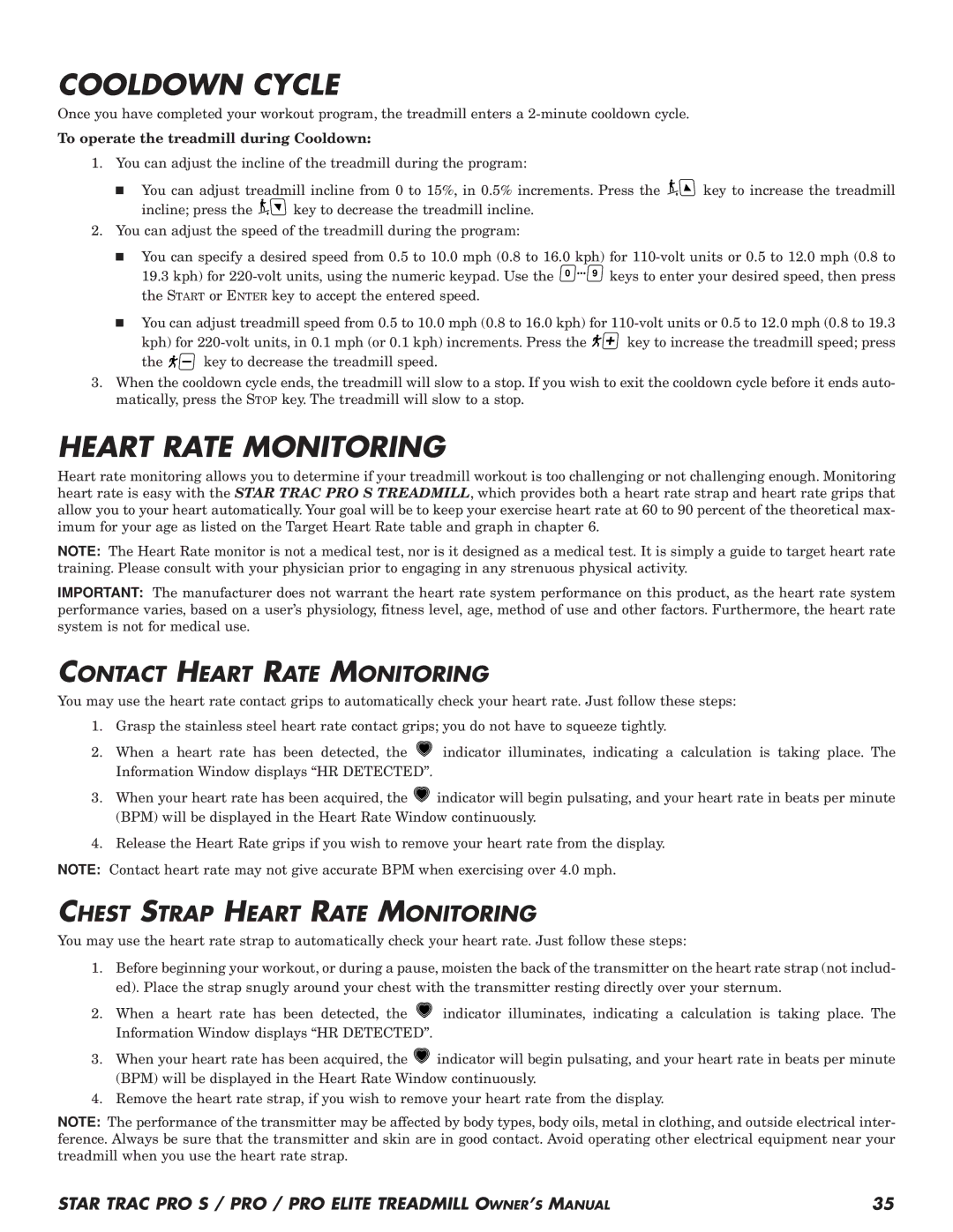 Star Trac Pro STM Treadmill manual Cooldown Cycle 