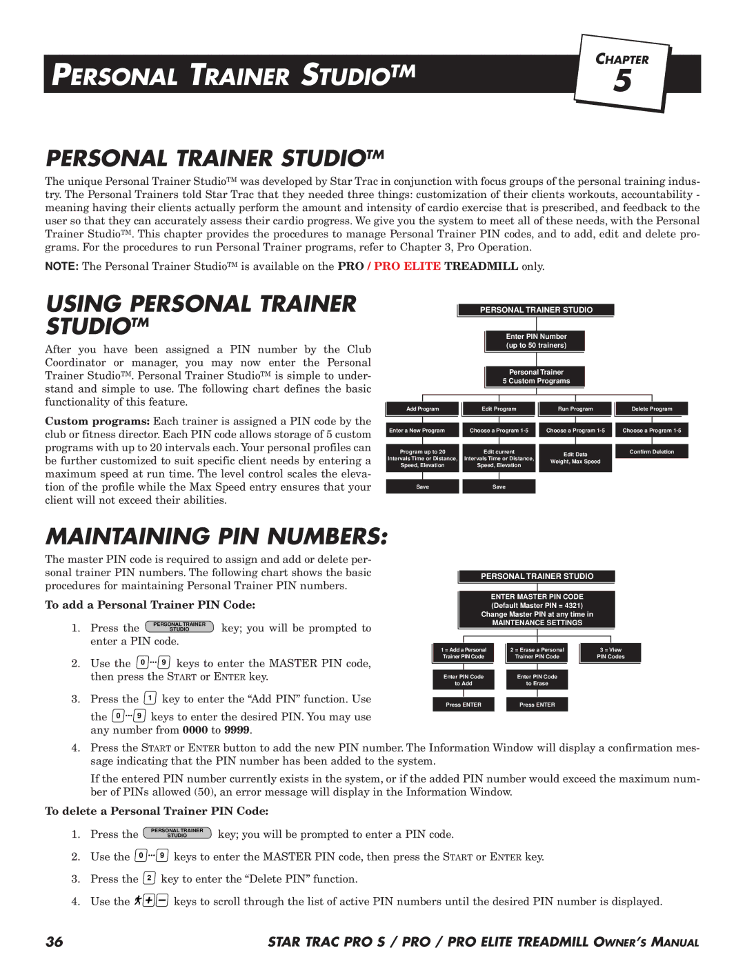 Star Trac Pro STM Treadmill manual Using Personal Trainer Studiotm, Maintaining PIN Numbers 